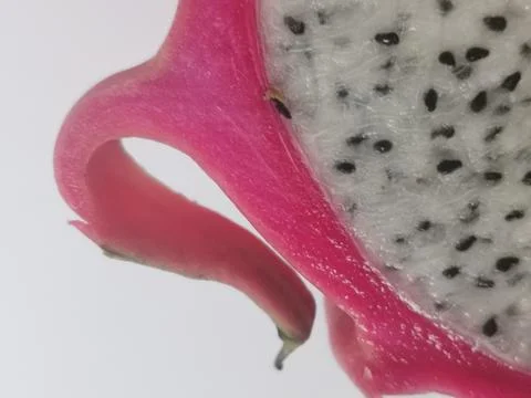 Close up image of pink dragon fruit or pitaya with white flesh Stock Photos