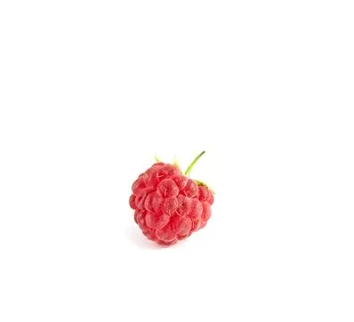 Close-up image of a raspberry on a white background. Foto stock