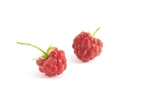 Close-up image of a raspberry on a white background. Foto stock