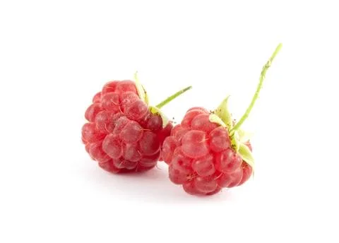 Close-up image of a raspberry on a white background. Stock Photos