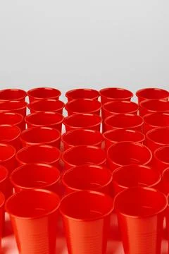 Close up image of red plastic cups Stock Photos