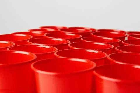Close up image of red plastic cups Foto stock