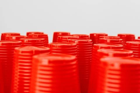 Close up image of red plastic cups Stock Photos