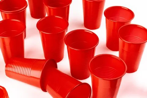Close up image of red plastic cups Foto stock
