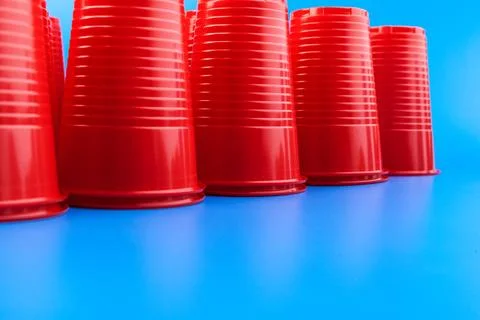 Close up image of red plastic cups Stock Photos