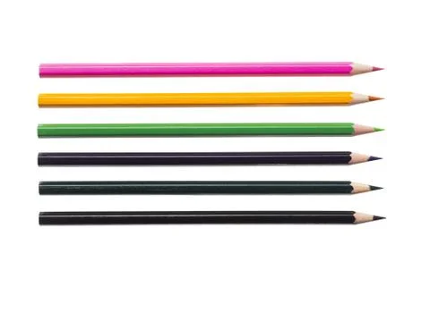 Close up image of sharp color pencils on white Foto stock