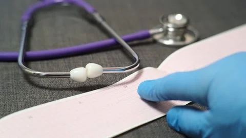 This close-up image shows a stethoscope and a step-by-step decoding of a Stock Footage 317774150
