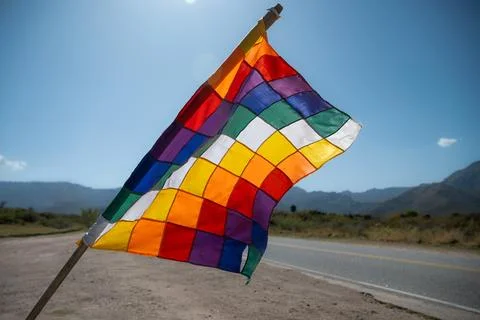 Close up image of a silk Wiphala Flag - a symbol commonly used to represent.. Stock Photos