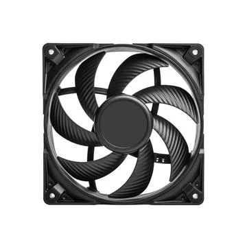 Close-up image of a single black PC cooling fan with textured blades Stock Photos
