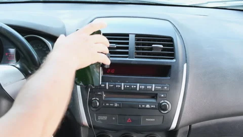 Close up image of smart phone on car mock up Stock Footage 246506808