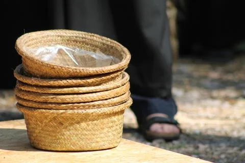 Close-up image of straw baskets Stock Photos