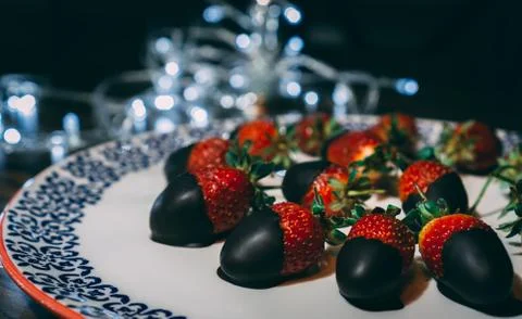 Close image of strawberries ready to serve. Stock Photos