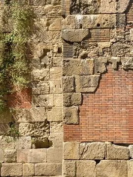 Close image of various materials on a wall Stock Photos