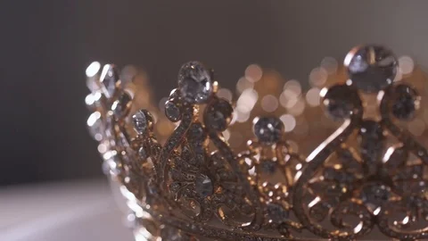 An up close image of a wedding crown in luxury Jewelry shop Stock Footage 70143990