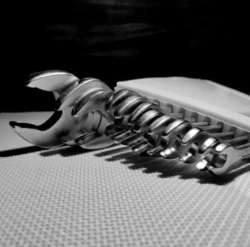 Close image of wrench set with dark back ground. Stock Photos