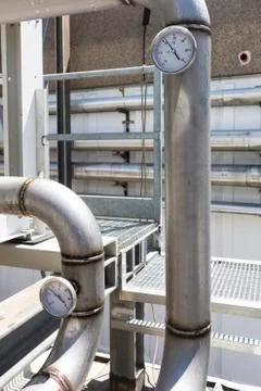 Close up of immersion thermometer on the pipes Stock Photos