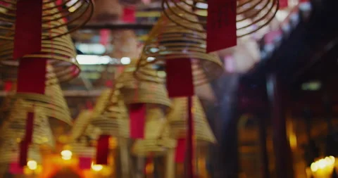 Close up of Incense Burning in Buddhist Temple, Religious, Mysterious, Beautiful Stock Footage 201095960