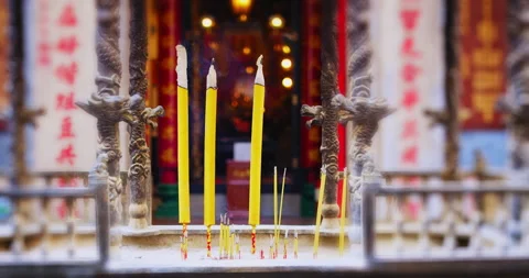 Close up of Incense Burning Buddhist Temple Religious Mysterious Beautiful in be Stock Footage 201096751