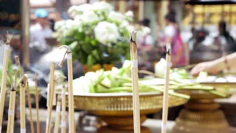 Close up of incense stick in buddhist temple Stock Footage 75538620