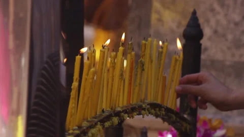 Close-Up of Incense Sticks Burning During Thai Temple Prayer Stock-Footage 333704903