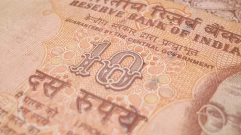 Close-up of an Indian 10-rupee banknote Stock Footage 301446512