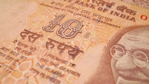 Close-up of an Indian 10-rupee banknote 스톡 동영상 301446653