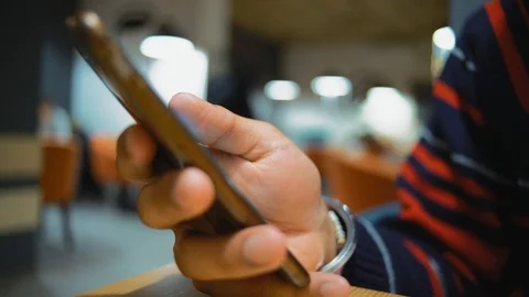 Close-up, Indian Guy Hand Communicates with Smartphone Stock Footage 101661768