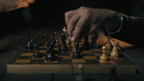 Close-up, Indian Man Beats the Opponent Queen and Loses His Rook, Playing Chess Stock Footage 113163370