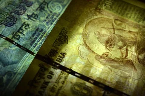Close up of Indian rupee in transparency Stock Photos