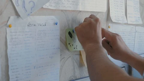 Close-Up, Indian Student Hands Attach to Wall Sticker Stock Footage 107823892