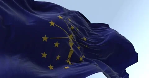 Close-up of Indiana state flag waving in the wind on a clear day Video stock 249664565