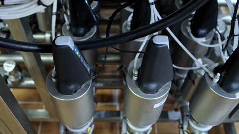 Close Up Of Indicator Units On Milk Processing Equipment Valves At Dairy Factory Stock Footage 211862151
