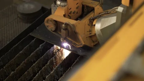 Close up of industrial CNC machine laser cutting steel in metal factory. Stock Footage 170942769