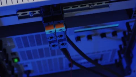 Close up of industrial electrical components and terminal blocks in server rack Video stock 156055499