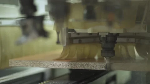 Close up industrial machine robot automation sand work with melamine in facto Stock-Footage 152006910