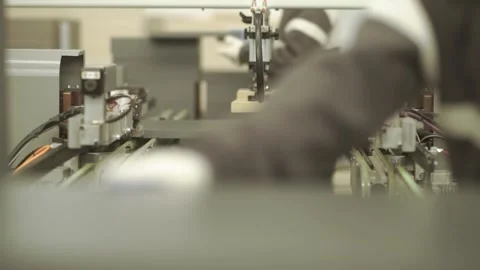 Close up industrial operator serial work with melamine in factory Stock Footage 151873429