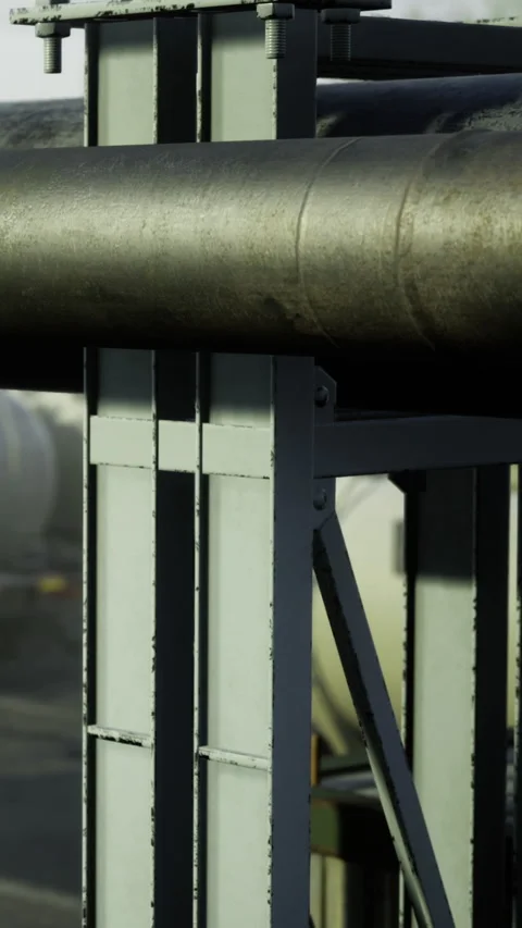 Close up of industrial pipeline structure during morning light in urban area Stock Footage 334244144
