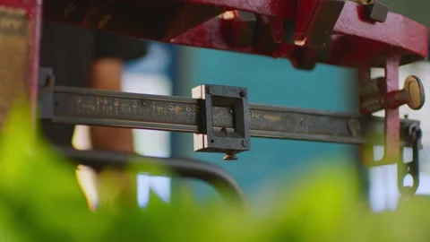 Close-up of industrial scale balance in workshop Stock Footage 327632877
