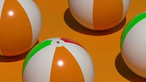 Close-up of inflatable beach balls on orange background with reflections Stock Illustration
