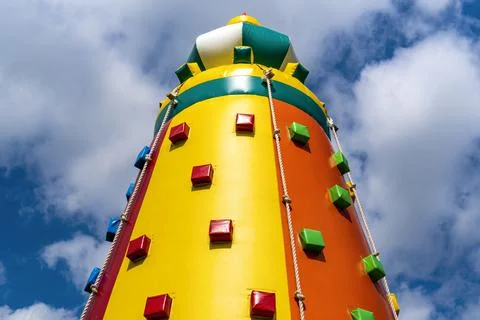 Close-up of Inflatable climbing tower for children Stock Photos