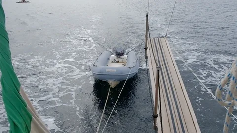 Close up of inflatable dinghy at sea. 库存影片 115785221