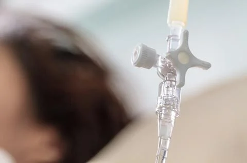 Close up of infusion bottle with iv solution Stock Photos