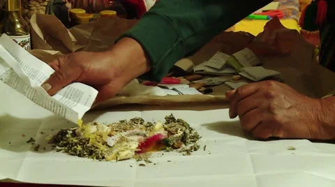Close-up of ingredients of a Shaman in Peru Stock Footage 63479928