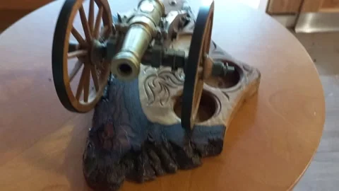 Close Up Inlay Miniature Cannon Private Interior Stock Footage 341768601