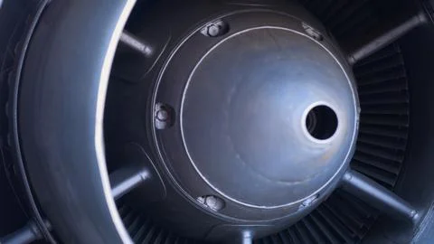 Close-up of the inlet nozzle of a jet engine. The turbojet engine of a Foto stock