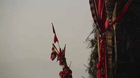 Close Up Insert of Macchindranāth with Mountains in Distance Stock Footage 49571418