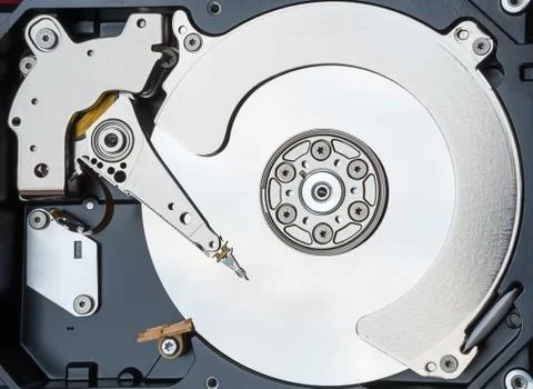 Close up inside of computer hard disk drive Stock-Fotos