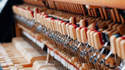 Close Up: Inside the Piano Mechanics. Stock Footage 77023432