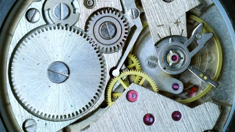 A close up of the inside of a watch with gears Stock Footage 264114366