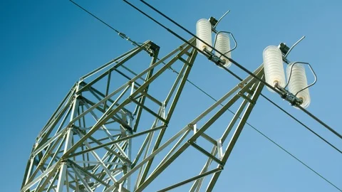 Close-up of insulators on electrical pyl... | Stock Video | Pond5